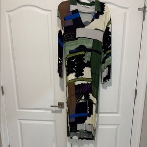 Zara Abstract Print Maxi Dress in Green, Black & Blue